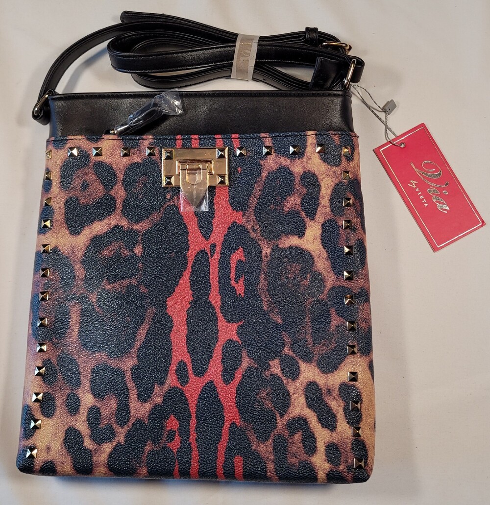 Via by VIETA Leopard Print Vegan Leather Crossbody Bag With Straps , Zip Pockets